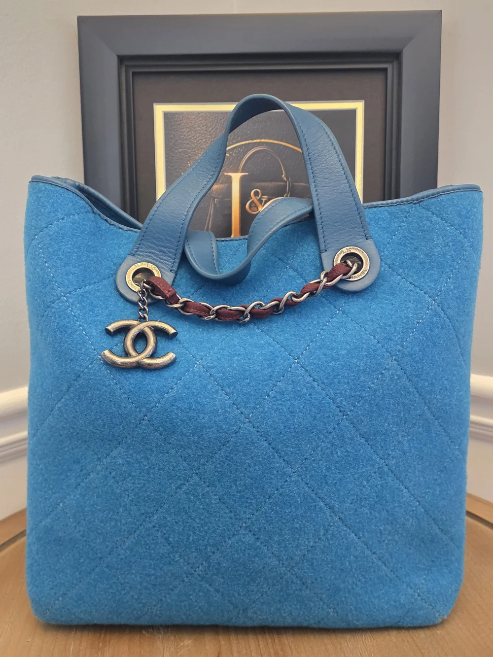 Chanel Deauville Blue Quilted Felt Tote Bag with CC Charm - Picture 1 of 17